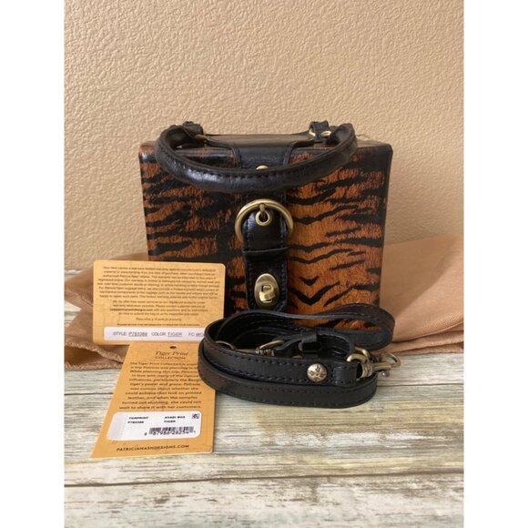 Patricia Nash Avadi Box Bag Satchel Tiger Print Leather Crossbody Top Handle - Picture 13 of 13